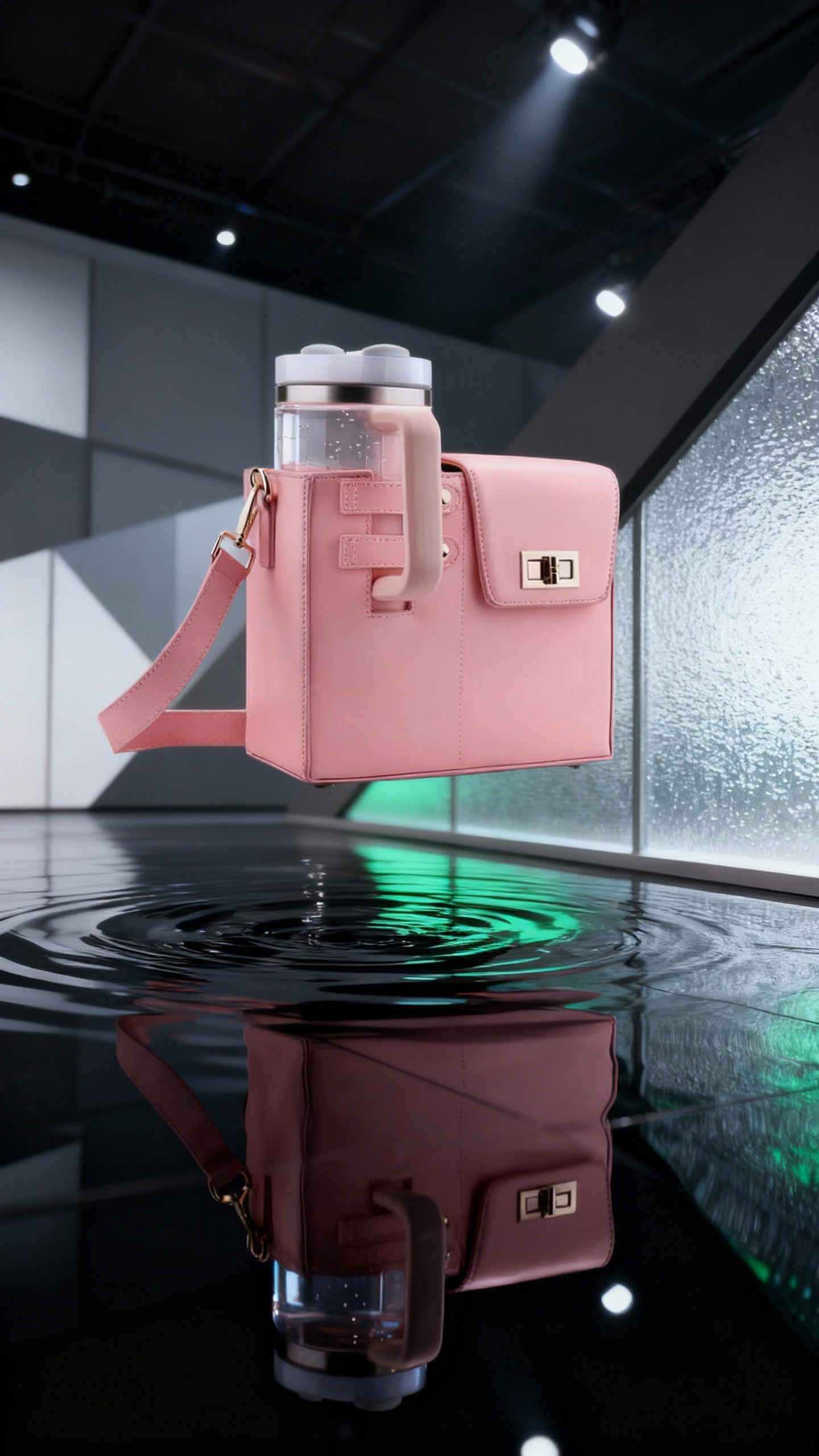 Leather Shoulder Bag For Water Bottles Fits Most Brands - Pink