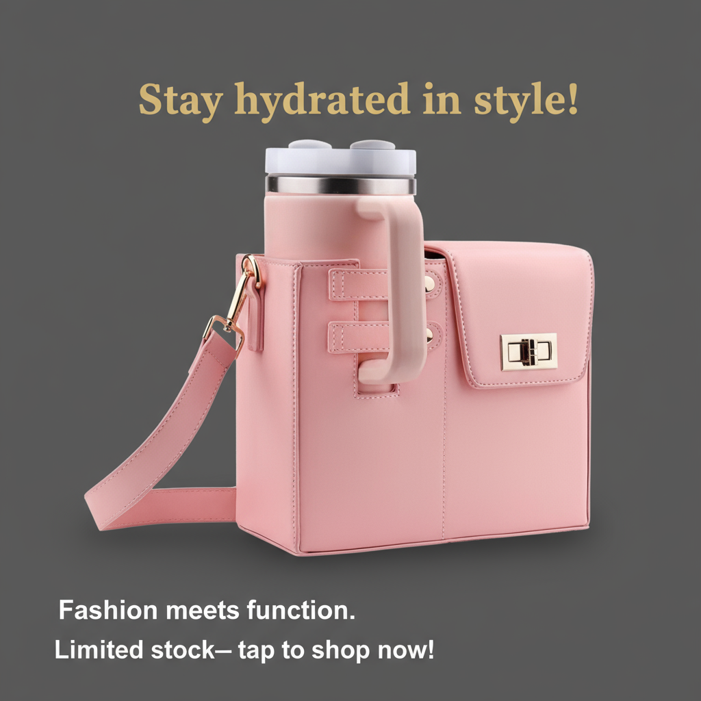 Leather Shoulder Bag For Water Bottles Fits Most Brands - Pink