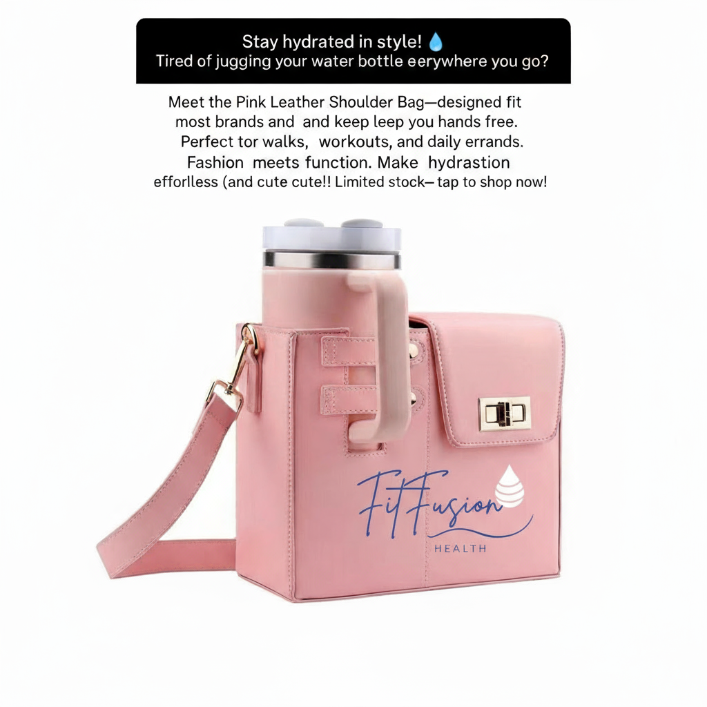 Leather Shoulder Bag For Water Bottles Fits Most Brands - Pink