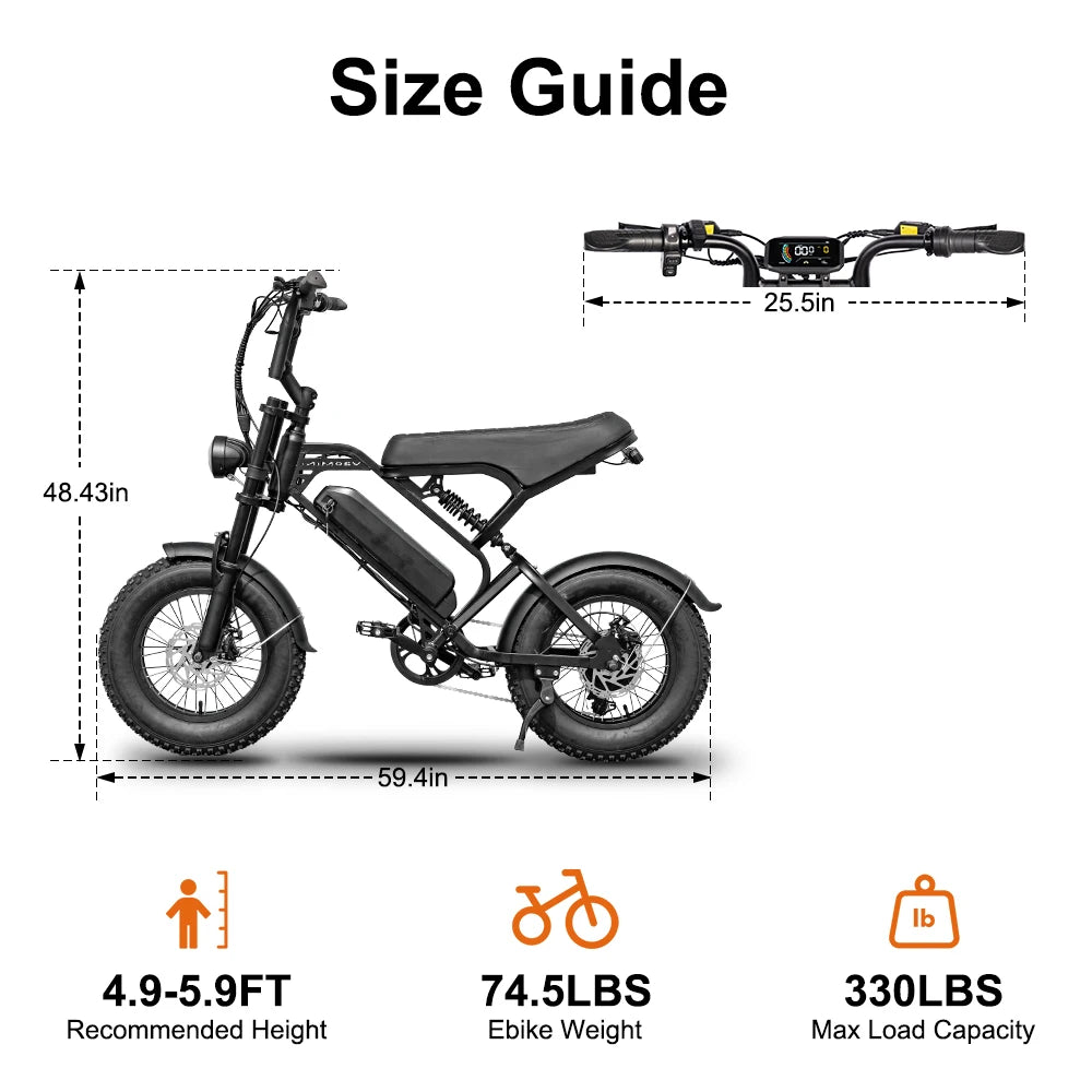 V20 16-inch electric mini bike, V20 mini highway Ebike, full suspension, fast fat tires, AU warehouse, 250W motor power, 36V