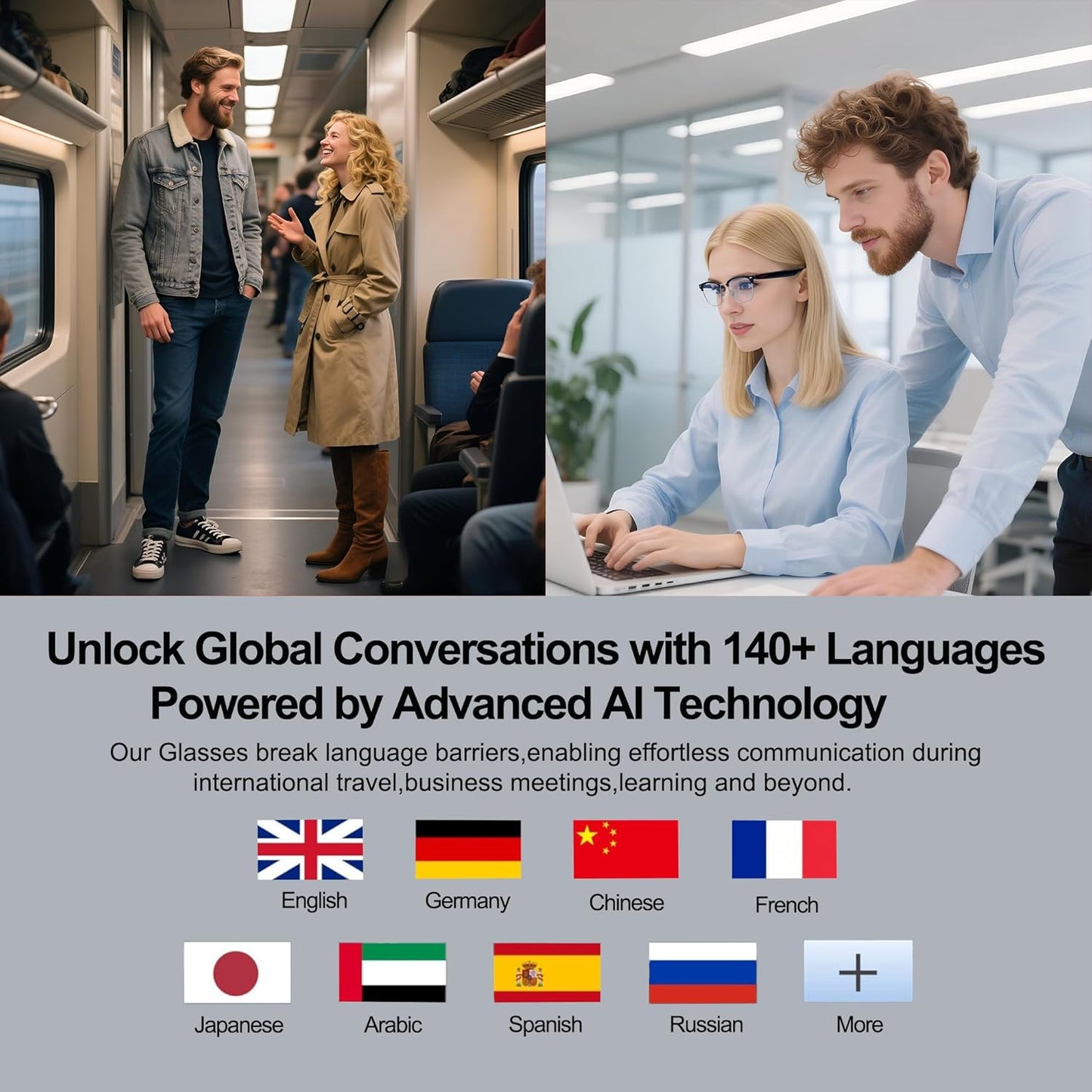 AI Smart Translation Glasses: 110+ Languages, Photochromic Lenses, Bluetooth – Ideal for Travel, Business & Daily Use（black）