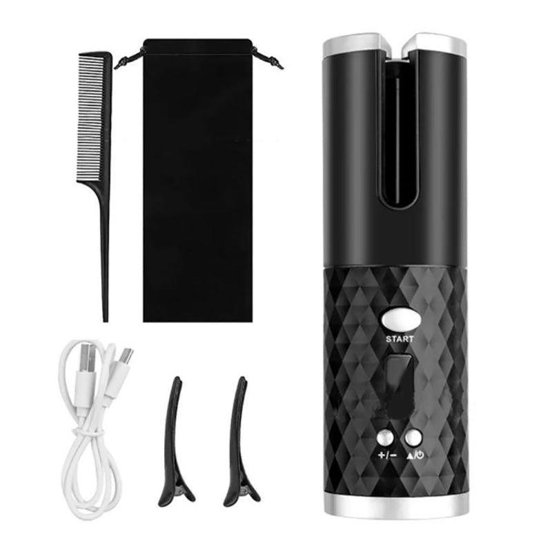 Lcd Cordless Auto Rotating Hair Curler Hair Waver Curling Iron Wireless Ceramic - Pink