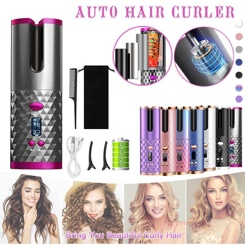 Effortless Curls Anywhere – LCD Cordless Auto Rotating Hair Curler