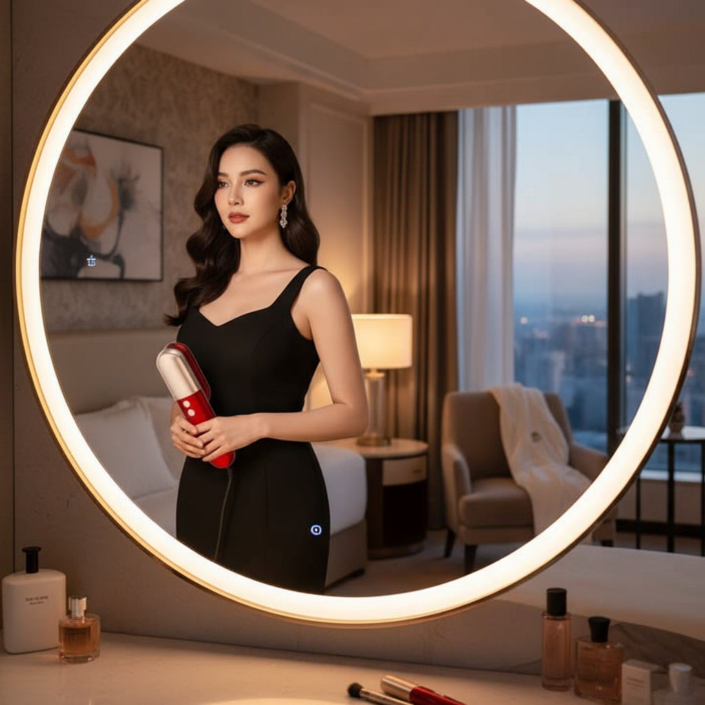 Red Mini Rechargeable Ionic Hair Straightening Comb | Portable Wireless Vibration Massage Brush for Frizz-Free, Smooth Hair