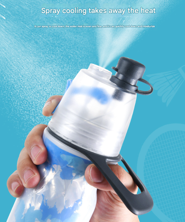 Cyan 500ML Insulated Sports Water Bottle with Cooling Mist - Triple-Layer Design Keeps Drinks Cold for Hours - Portable PE Misting Bottle