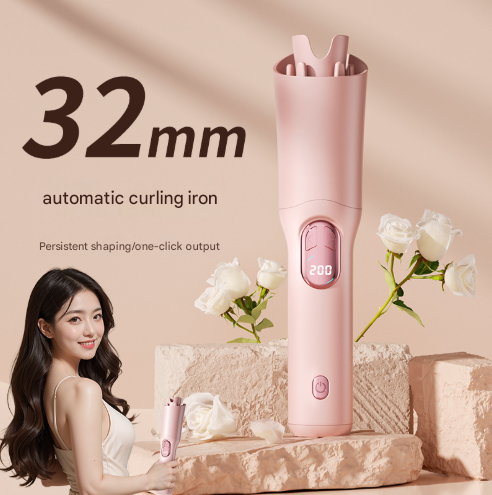 White Portable Cordless Hair Curler - USB-C Rechargeable Automatic Hair Waver with Ceramic Barrel & Anti-Scald Design