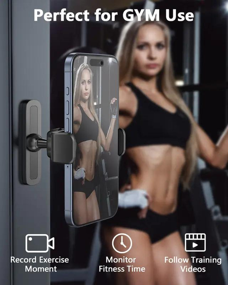 Gym Magnetic Phone Mount 360-Degree Adjustable Holder for Gym Attach to Metal Surface Fitness Equipment Accessories for Home Gym Multi-Purpose Smartphone Cellphone Stand for Kitchen Garage Workbench & More