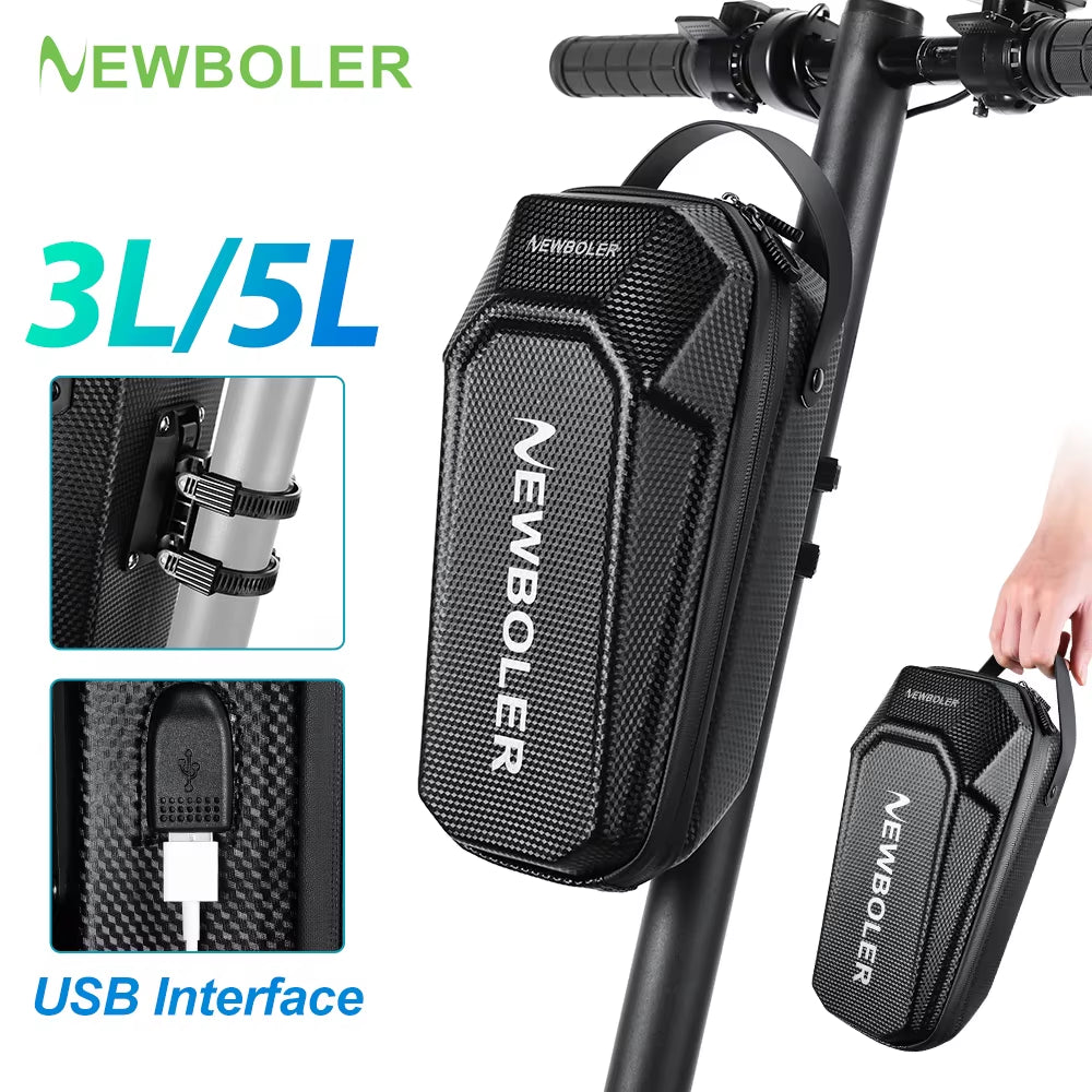 NEWBOLER 3L/5L Electric Scooter Front Bag with USB Port Waterproof Quick Release EVA Electric Scooter Bag Universal Scooter