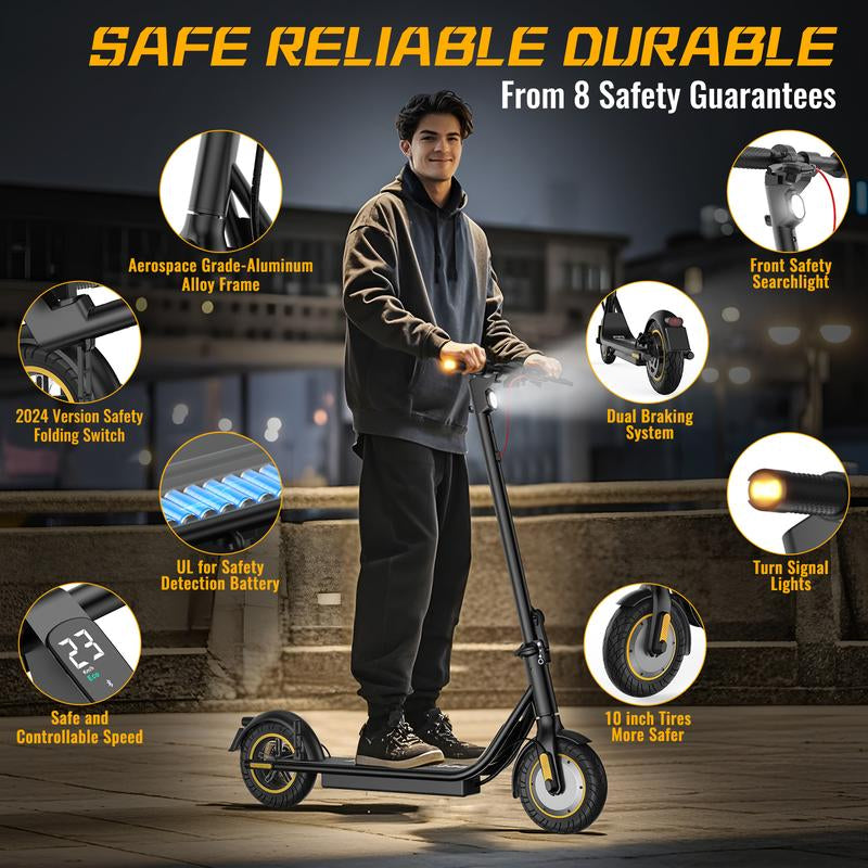 DXH Delong Electric Scooters,10" Tires, for Adults with 500W Motor,Up to 19MPH Max Speed,Powerful App-Enabled Electric Scooter,Portable Electric Scooter with Lights, Electric Folding Scooter with Dual Brakes