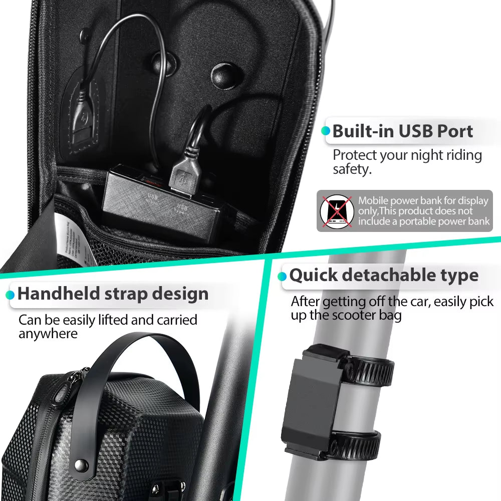 NEWBOLER 3L/5L Electric Scooter Front Bag with USB Port Waterproof Quick Release EVA Electric Scooter Bag Universal Scooter